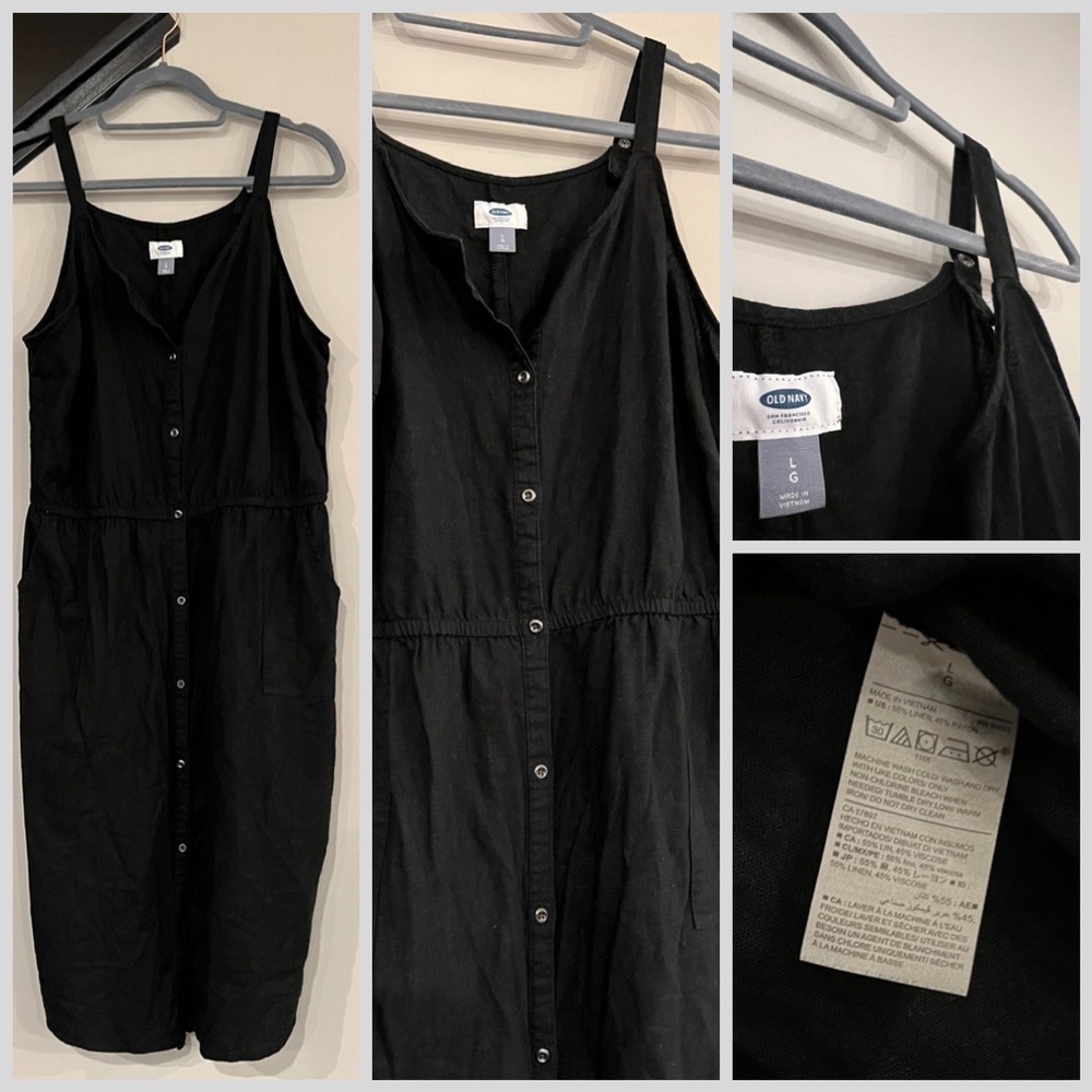 OLD Navy black linen dress. Button down, spaghetti straps. Size L